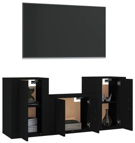 Set mobili porta tv 3 pz nero in legno multistrato