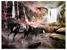 Fotomurale Cavallo nero vicino un cascata
