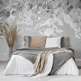 Carta da parati – Foglie delicate in grigio