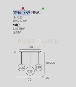 Sosp. cromo 3 luci rettangolare vetri (1 piccolo fume'+1 piccolo am...