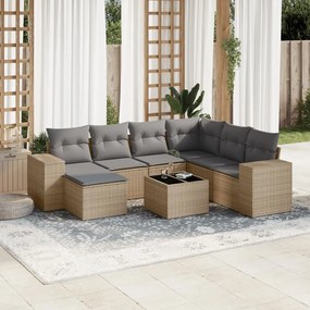 Set divano da giardino 8 pz con cuscini beige in polyrattan