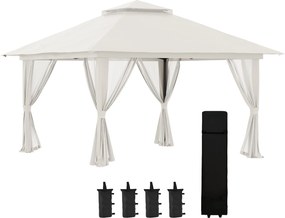 Gazebo Pieghevole 4x4 m ad Altezza Regolabile con Zanzariera e Borsa in Metallo e Tessuto Oxford Crema...