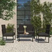 Set Divani da Giardino 4 pz con Cuscini Nero in Polyrattan 319199