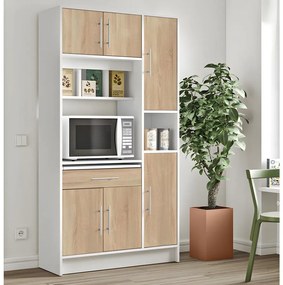 Credenza da cucina  5 ante e 1 cassetto Bianco e quercia - MADY