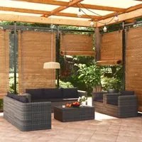 Set Divani da Giardino 9 pz con Cuscini in Polyrattan Grigio 3059491