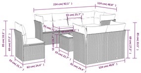 Set divani da giardino 9 pz con cuscini nero in polyrattan