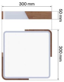 Plafoniera LED Quadrata 18W CCT, 30x30cm, Legno/Bianco Colore Bianco Variabile CCT