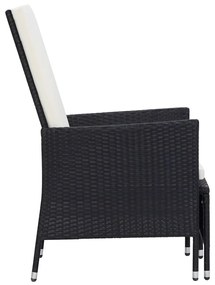 Sedia da giardino reclinabile con cuscino in polyrattan nero