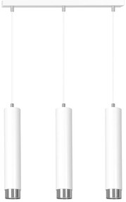 Lampadario 3 Luci Brunilde In Acciaio Bianco E Tubolari In Bianco E Cromo