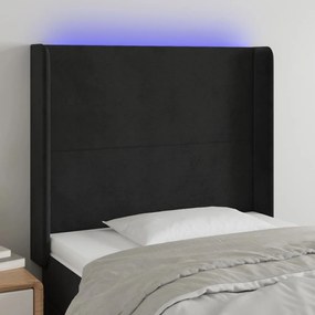 Testiera A Led Nera 103x16x118/128 Cm İn Velluto /
