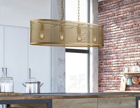 Lampadario Industrial-Nordico Rete Acciaio Oro 4 Luci E27