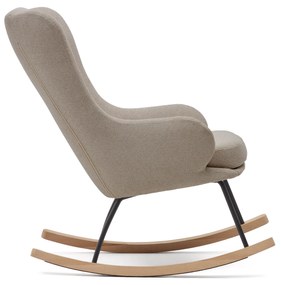 Kave Home - Poltrona a Dondolo in ciniglia beige, telaio in acciaio nero e legno di faggio.