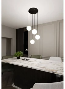 Lampadario a Sospensione in Acciaio e Vetro ROYAL 4 Bianco o Nero 4xE14 Colore del corpo Nero