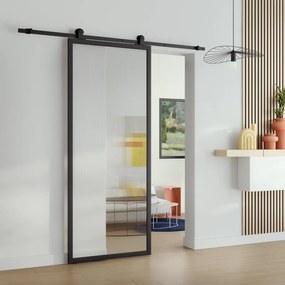 Porta scorrevole reversibile Zelie in alluminio nero e trasparente, L 86 x H 215 cm, con binario Indus
