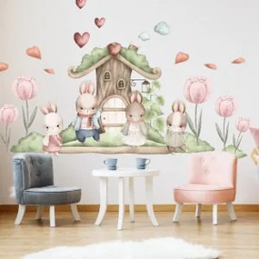 Adesivo murale - Coniglietti e la casa nel bosco | Inspio