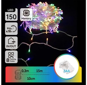 Aigostar -Catena LED natalizia da esterno 150xLED/8 funzioni 3xAA 15,3m IP44 multicolore