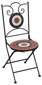 Set bistrò 3 pz con mosaico in ceramica terracotta e bianco