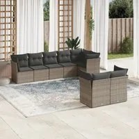 Set Divano da Giardino 8 pz con Cuscini Grigio in Polyrattan 3217910