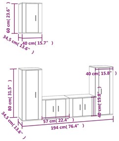 Set di mobili porta tv 5 pz grigio sonoma in legno multistrato