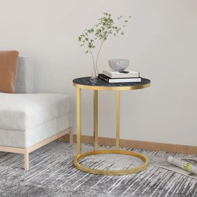 Tavolino Oro E Marmo Nero 45 Cm İn Vetro Temperato /