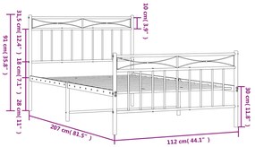 Giroletto con Testiera e Pediera Metallo Nero 107x203 cm