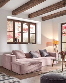Kave Home - Divano Blok 3 posti chaise longue sinistra in velluto a coste spesse rosa 300 cm