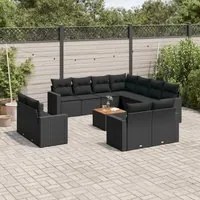 Set Divani da Giardino 12 pz con Cuscini Nero in Polyrattan 3256713