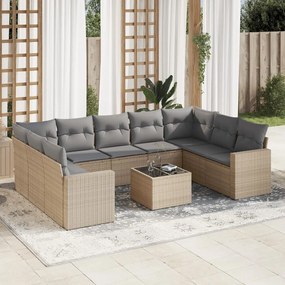 Set divano da giardino 10 pz con cuscini beige in polyrattan