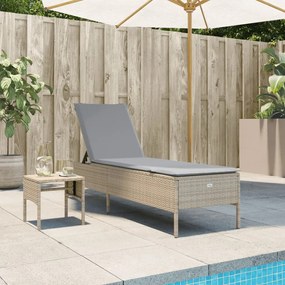 Lettino Prendisole Con Tavolo E Cuscino Beige İn Polyrattan /
