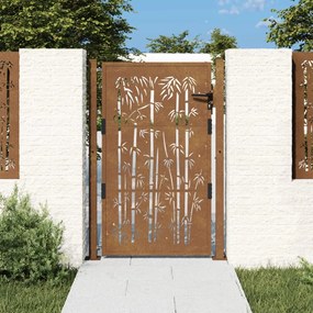 Cancello Da Giardino 105x130 Cm İn Acciaio Corten Design Bambù /