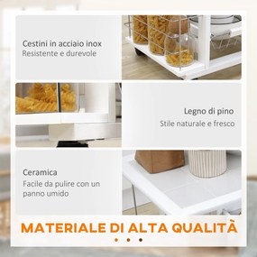 Carrello da Cucina con Ripiani e Cassetto Piano di Lavoro in Ceramica 57x37x83 cm...