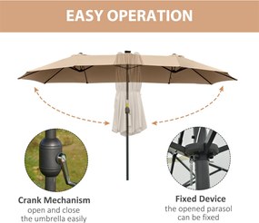 Ombrellone Doppio con Luci LED Ø4,5 m Palo Ø48 mm in Poliestere e Acciaio Cachi...