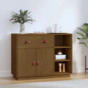 Credenza Marrone Ambra 98,5x40x75 Cm İn Legno Massello Di Pino /
