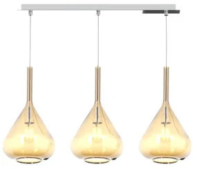 Sospensione Contemp Rett Kona Metallo Cromo Vetro Ambra 3 Luci E27