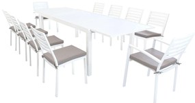DEXTER - set tavolo in alluminio e teak cm 200/300 x 100 x 74 h con 8 sedie e 2 poltrone Dexter