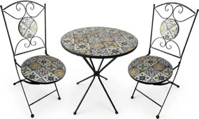 Set Bistrot Tavolo Maioliche Tondo 60 Cm Con 2 Sedie Pieghevoli Amalfi