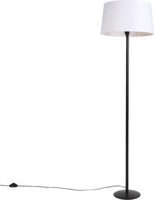 Lampada da terra nera con paralume in lino bianco 45 cm - Simplo