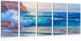 Quadri 5 pezzi – Onde marine sulla costa