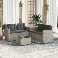 Divano Giardino Tavolo e Cuscini a L Grigio Chiaro Polyrattan 369032