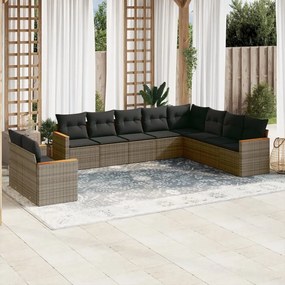 Set divano da giardino 10 pz con cuscini grigio in polyrattan