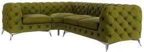 Divano angolare verde (con penisola a sinistra/a L) con rivestimento in velluto Chelsea – Ropez