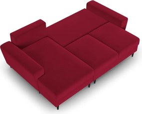 Divano angolare rosso allungabile e con contenitore (con penisola a sinistra/con chaise lounge) con rivestimento in velluto Kyoto – Cosmopolitan Design