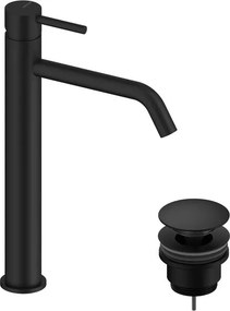 Rubinetto per lavabo collo alto LOOP nero spazzolato opaco SANYCCES con piletta