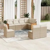 Set Divano da Giardino 8 pz con Cuscini Beige in Polyrattan 3227724