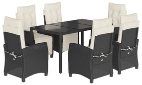 Set da pranzo da giardino 7 pz nero con cuscini in polyrattan