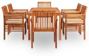 Set da pranzo da giardino 7 pz con cuscini massello di acacia