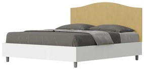 Letto contenitore da 160x200 in legno bianco e testata in microfibra ocra Grace