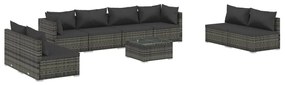 Set Divani da Giardino 9 pz con Cuscini in Polyrattan Grigio