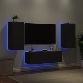 Mobili tv a muro 3pz con luci led neri