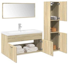 Set mobili da bagno 3 pz rovere sonoma in legno multistrato